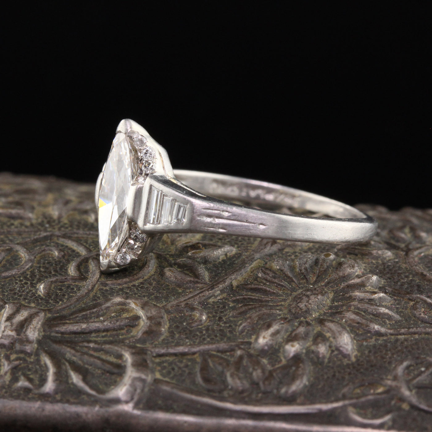 Antique Art Deco Platinum Marquise Cut Diamond Engagement Ring - The Antique Parlour
