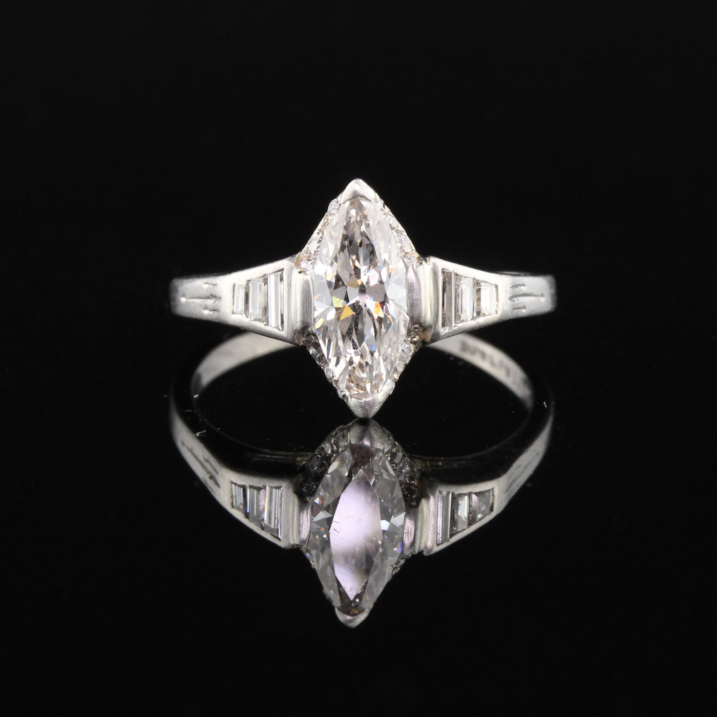 Antique Art Deco Platinum Marquise Cut Diamond Engagement Ring - The Antique Parlour