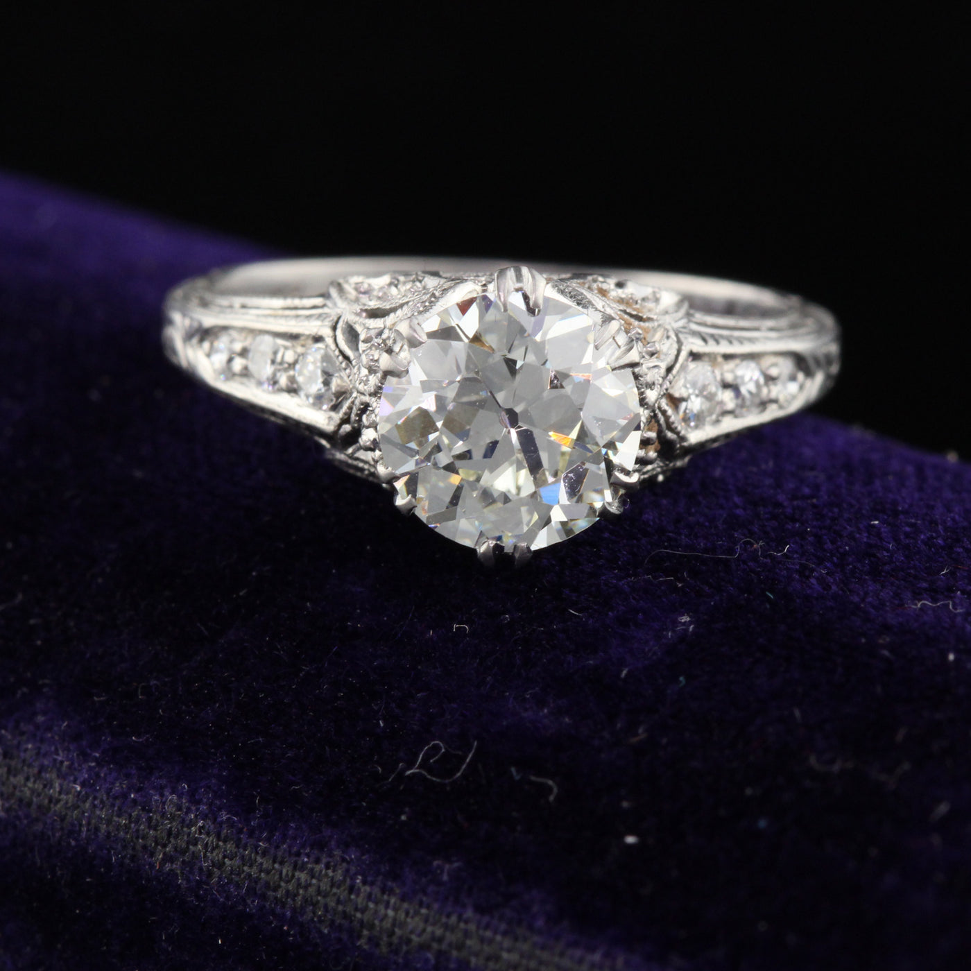 Antique Edwardian Platinum & Diamond Engagement Ring - The Antique Parlour