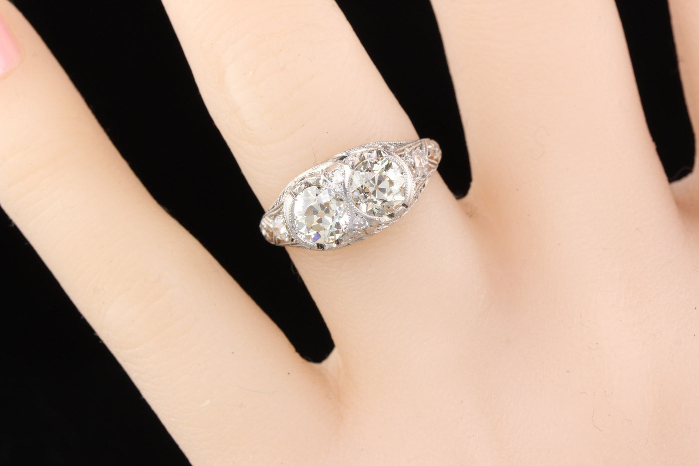 Antique Art Deco Platinum Diamond 2-Stone Engagement Ring - The Antique Parlour