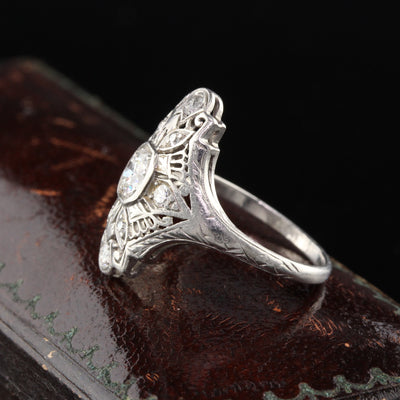 Antique Edwardian Platinum Diamond Shield Ring - The Antique Parlour