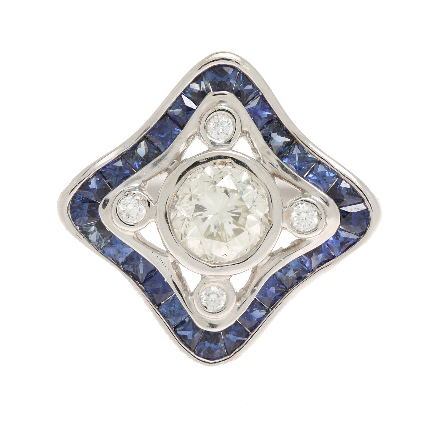 Art Deco Style 18K White Gold Diamond and Sapphire Ring - The Antique Parlour