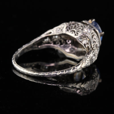 Antique Art Deco Platinum Diamond & Ceylon Sapphire Engagement Ring - The Antique Parlour
