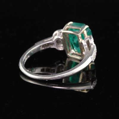 Antique Art Deco Platinum Emerald & Diamond Cocktail Ring - The Antique Parlour