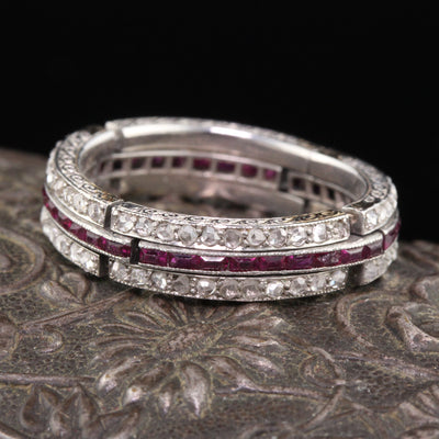 Art Deco Platinum Diamond & Ruby Expandable Eternity Band