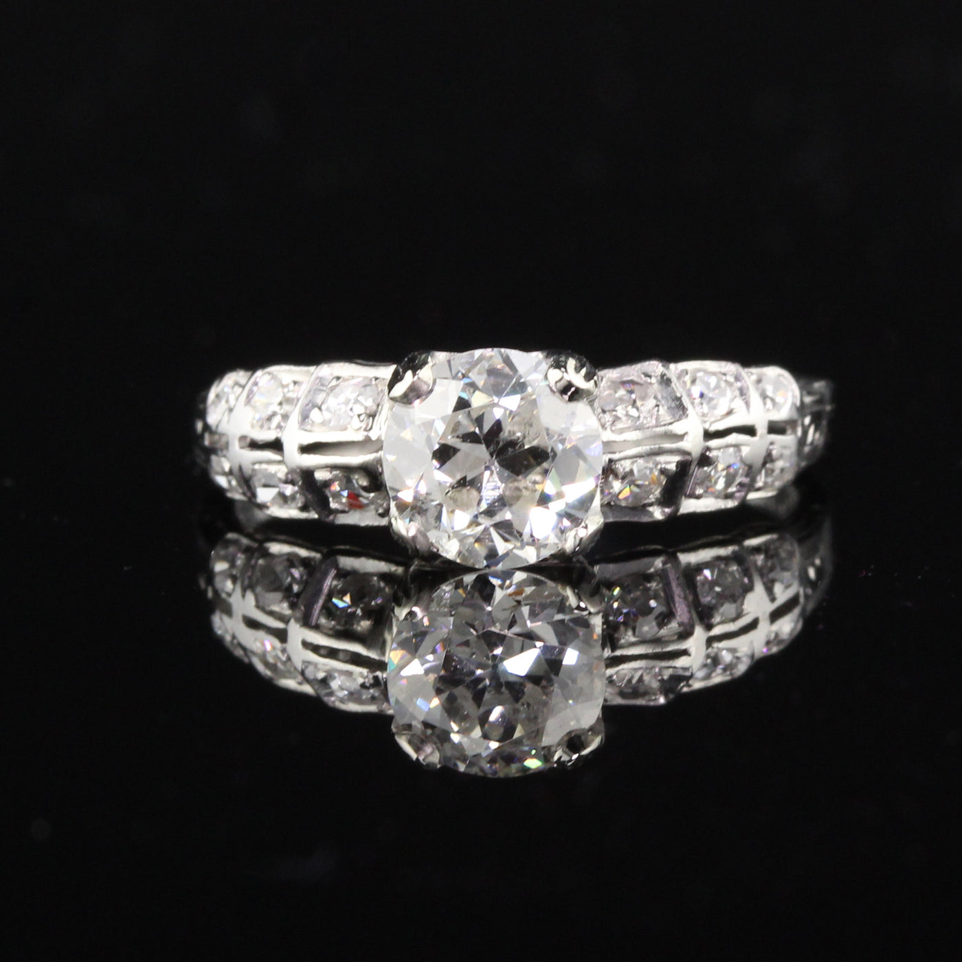Antique Art Deco Platinum & Old European Cut Diamond Engagement Ring - The Antique Parlour