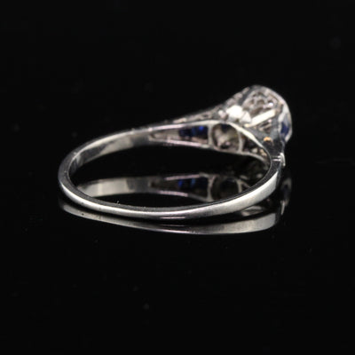 Antique Art Deco Platinum Diamond & Sapphire Engagement Ring - The Antique Parlour