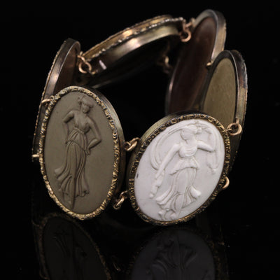 Antique Victorian Gold and Silver Lava Stone Cameo Bracelet - The Antique Parlour
