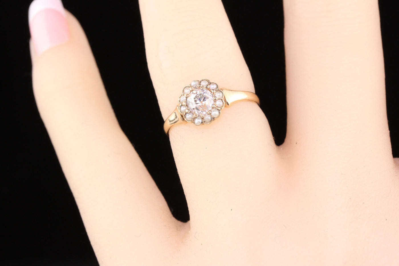 Antique Victorian 14K Rose Gold Diamond & Seed Pearl Engagement Ring - The Antique Parlour