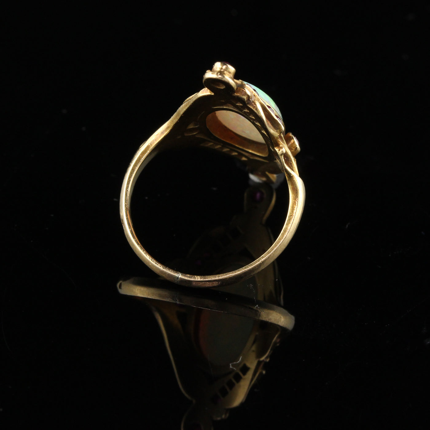 Antique Art Nouveau French 18K Yellow Gold Opal & Ruby Ring - The Antique Parlour