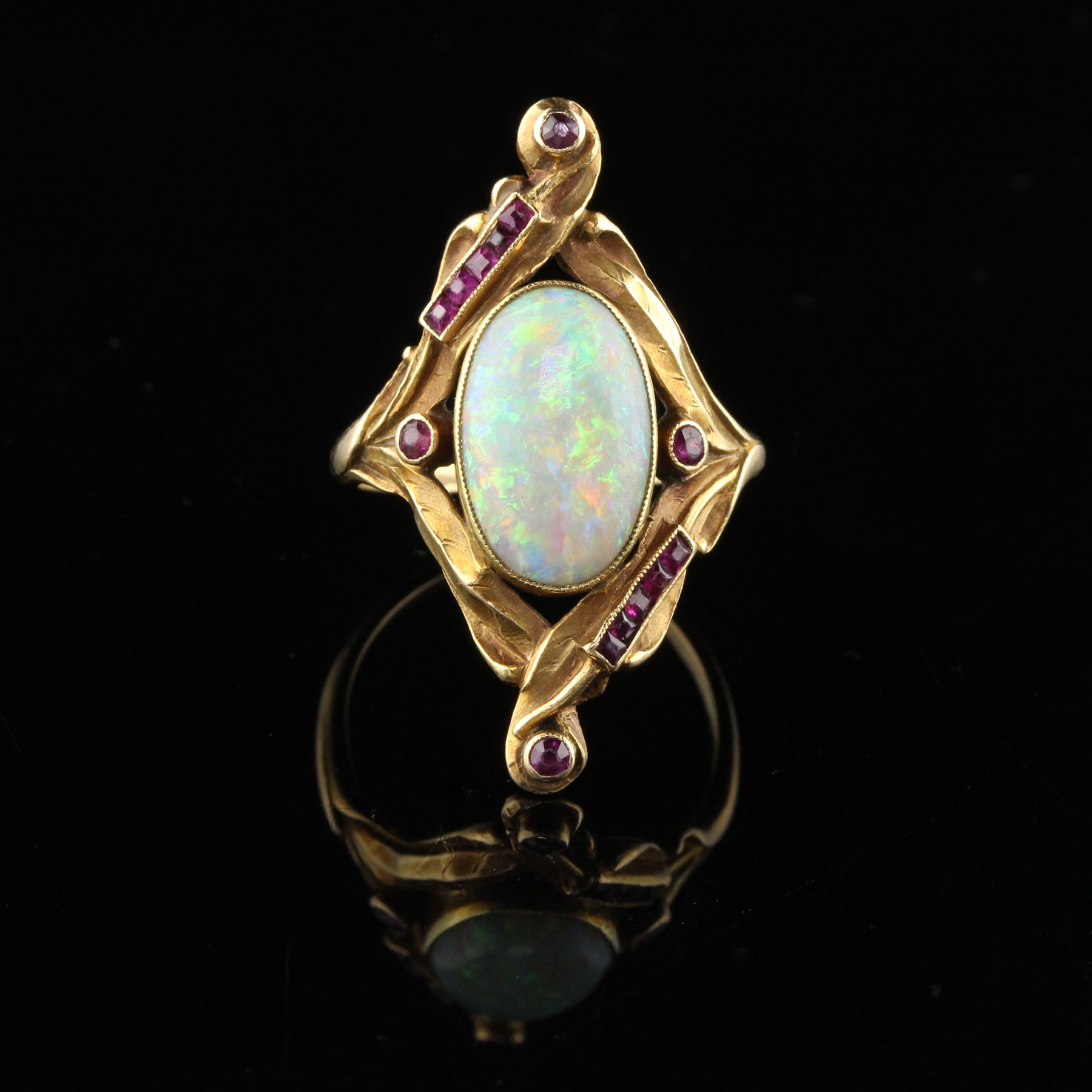 Antique Art Nouveau French 18K Yellow Gold Opal & Ruby Ring – The ...