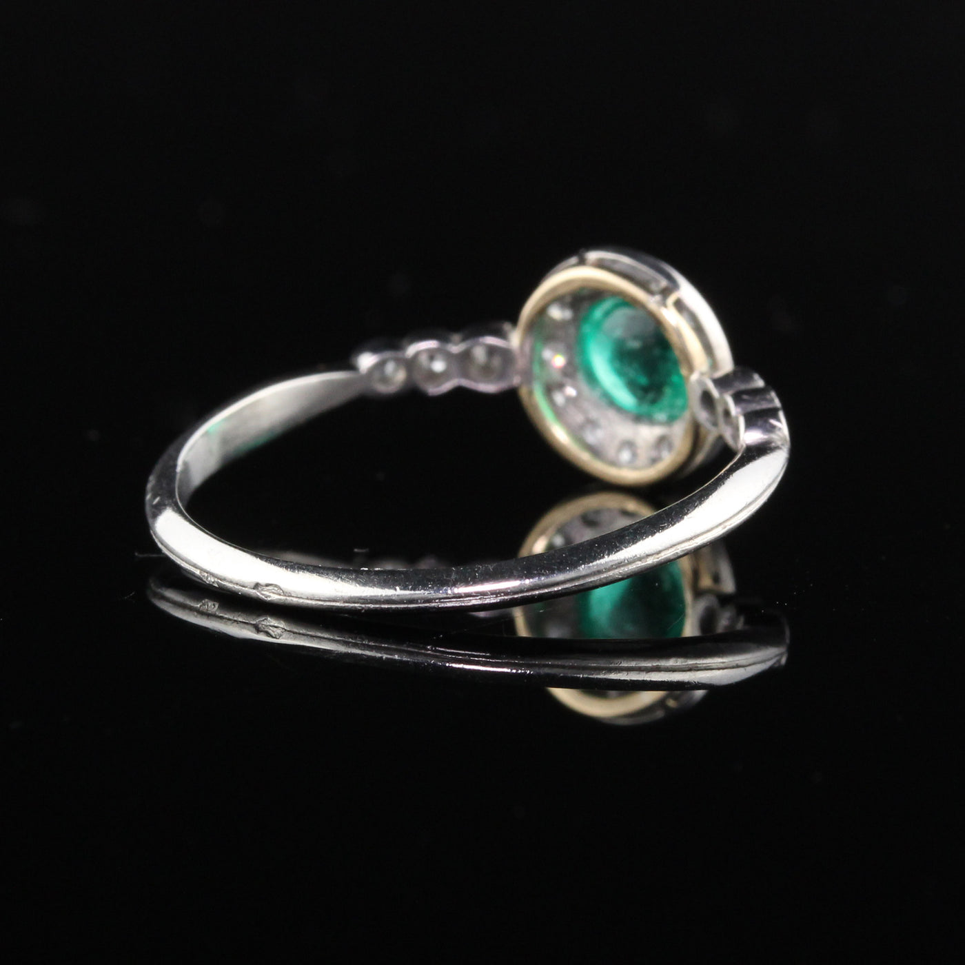 Antique Edwardian Platinum French Emerald & Diamond Engagement Ring - The Antique Parlour