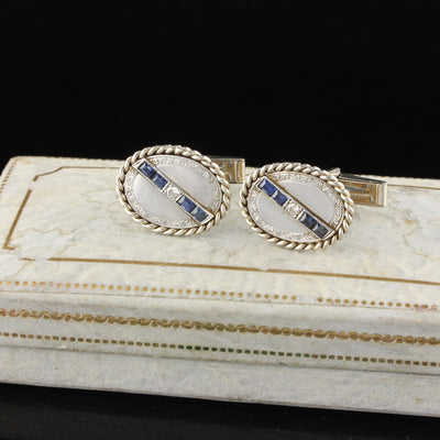 Antique Art Deco Platinum and Gold, Diamond and Sapphire Cufflinks - The Antique Parlour