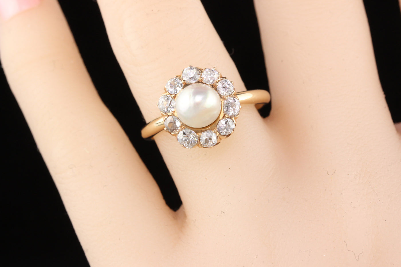 Antique Victorian 14K Yellow Gold Natural Pearl & Diamond Cluster Ring - The Antique Parlour