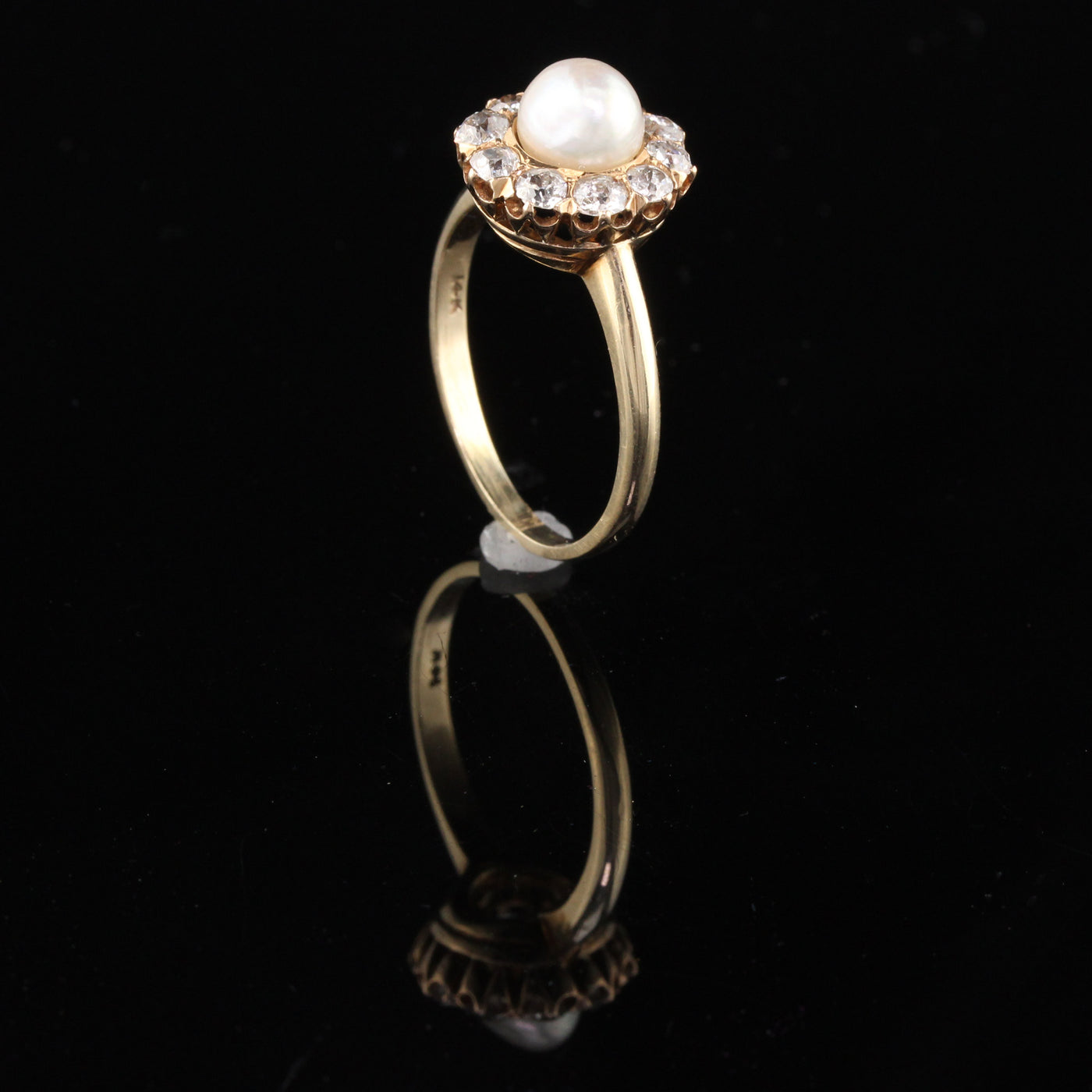 Antique Victorian 14K Yellow Gold Natural Pearl & Diamond Cluster Ring - The Antique Parlour