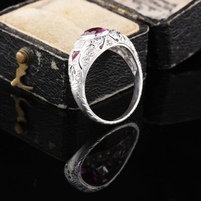 Antique Edwardian Platinum Burma No Heat Ruby & Diamond Engagement Ring - The Antique Parlour