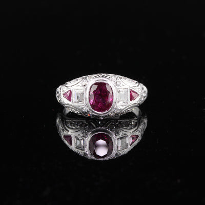 Antique Edwardian Platinum Burma No Heat Ruby & Diamond Engagement Ring - The Antique Parlour
