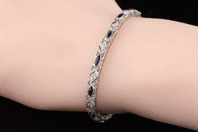 Antique Art Deco 14K White Gold Diamond & Sapphire Bracelet