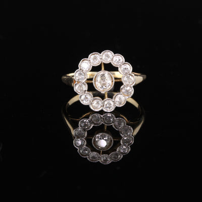 Antique Art Deco 18K Yellow Gold Platinum Top Diamond Engagement Ring - The Antique Parlour