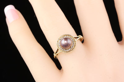 Antique 18K Yellow Gold Natural Pearl & Rose Cut Diamond Ring - The Antique Parlour