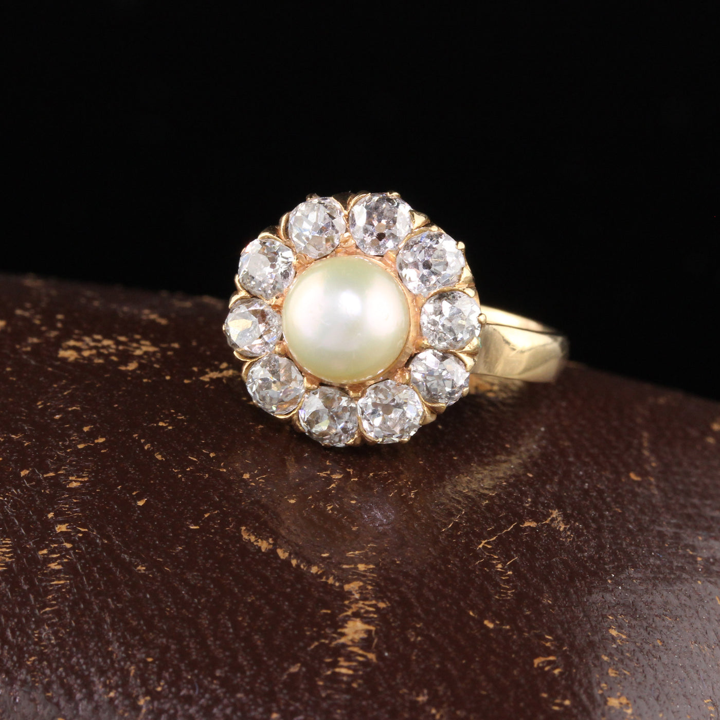 Antique Victorian 18K Yellow Gold Pearl & Diamond Cluster Ring - The Antique Parlour