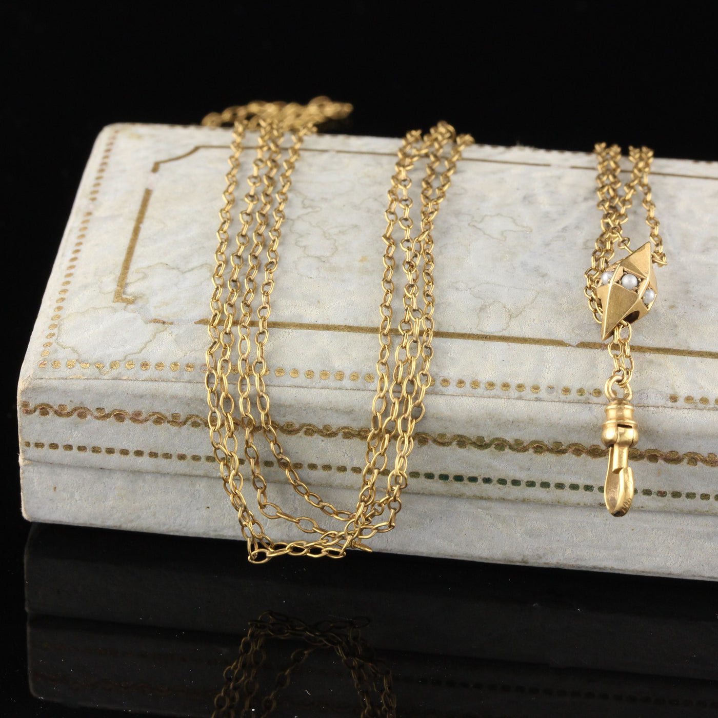 Victorian 10K Yellow Gold Seed Pearl Chain - The Antique Parlour