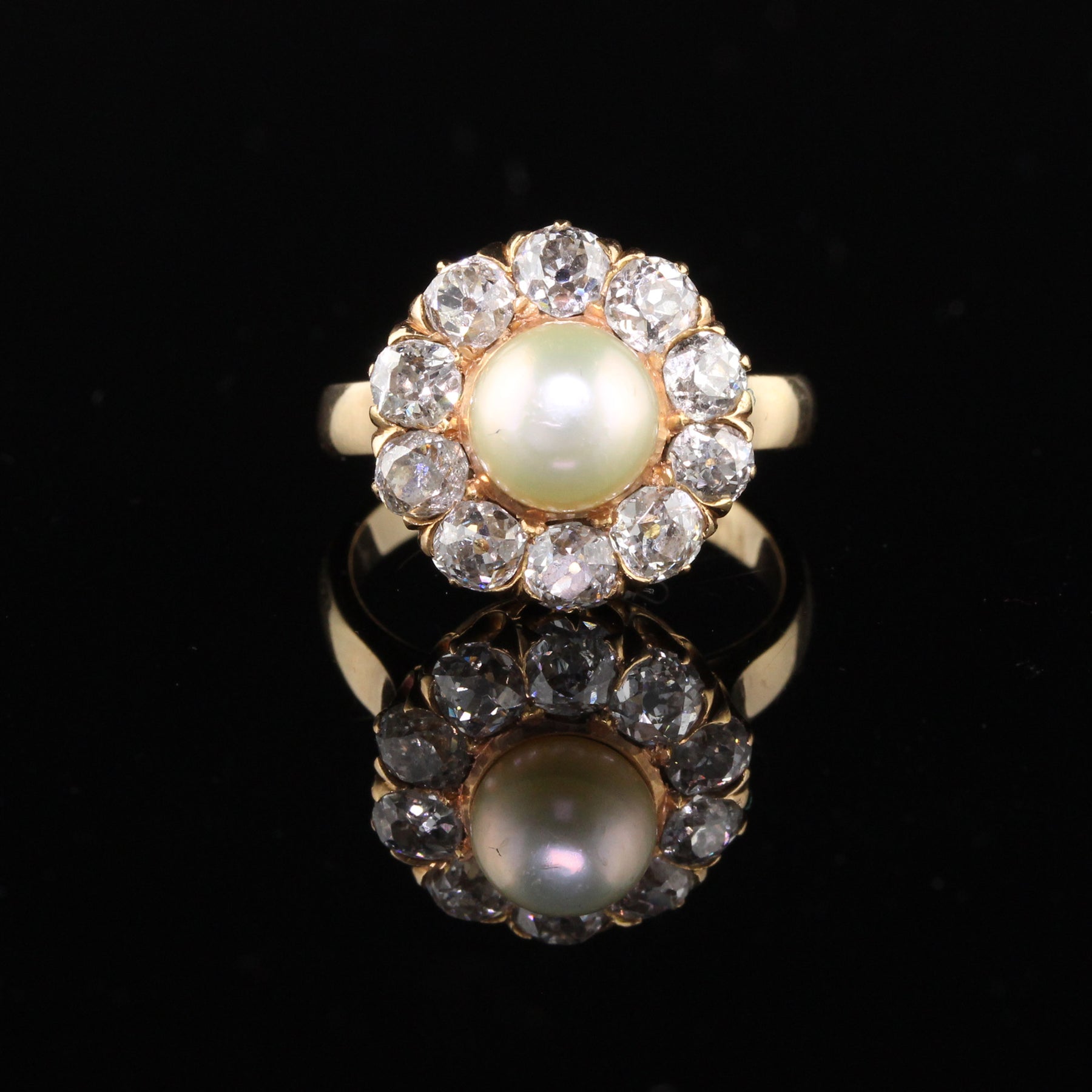 Antique Victorian 18K Yellow Gold Pearl & Diamond Cluster Ring – The ...