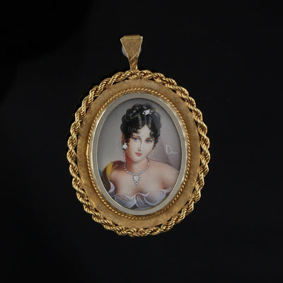 Antique 18K Yellow Gold Hand Painted Woman Pendant/Brooch - The Antique Parlour