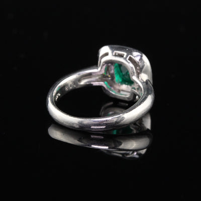 Vintage Retro Platinum Colombian Emerald & Diamond Ring - GIA Certified! - The Antique Parlour