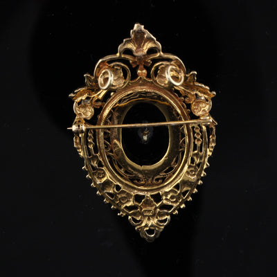 Antique Victorian 14K Yellow Gold Diamond and Onyx Pin Pendant - The Antique Parlour