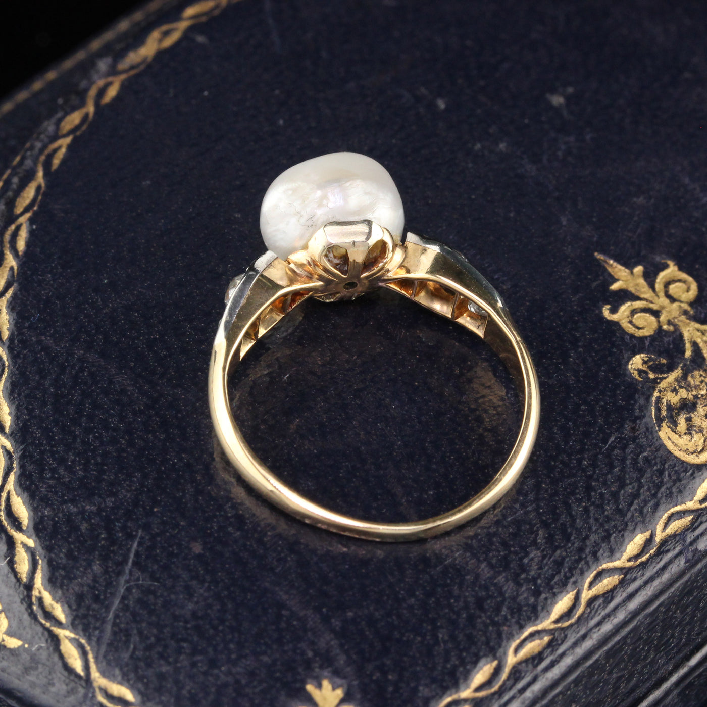 Antique Edwardian Yellow Gold  Natural Pearl & Diamond Engagement Ring