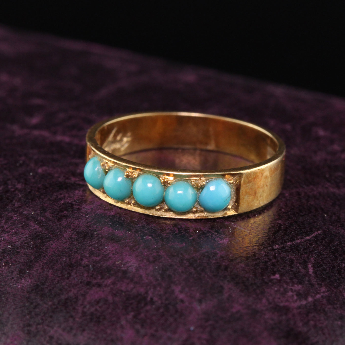 Circa 1968 - Vintage Estate 18K Yellow Gold Turquoise Stacking Band - The Antique Parlour
