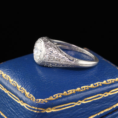 Antique Edwardian Platinum Cushion Cut Diamond Engagement Ring - GIA! - The Antique Parlour
