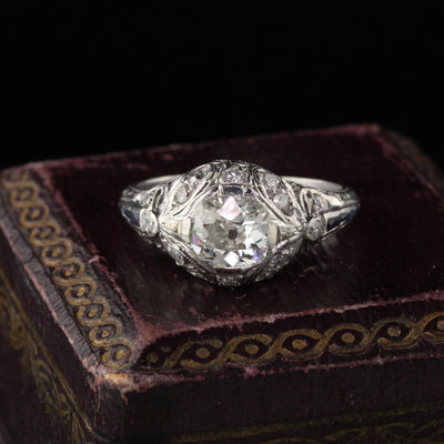 Antique Edwardian Platinum Old Mine Cut Diamond & Sapphire Engagement Ring