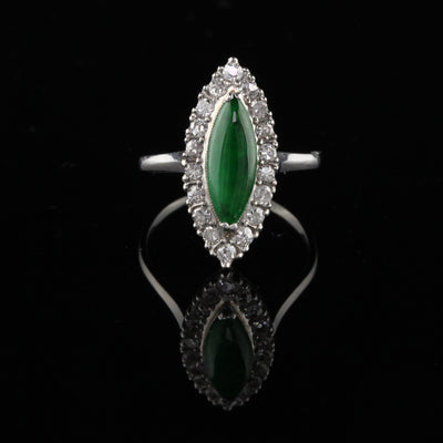 Antique Art Deco Platinum Jade & Diamond Navette Ring