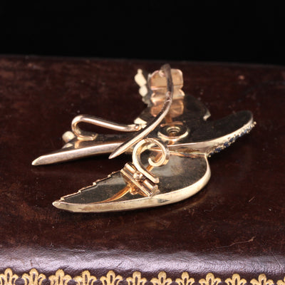 Antique Victorian Rose Gold, Rose Cut Diamond & Sapphire Bird Brooch