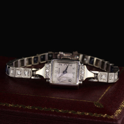 Antique Art Deco 14K White Gold Perregaux Diamond Watch