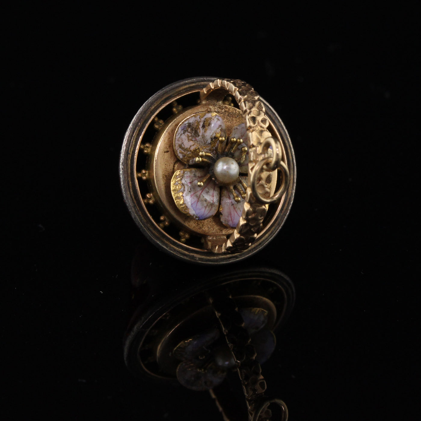 Antique Victorian 14K yellow gold enamel flower basket charm pendant