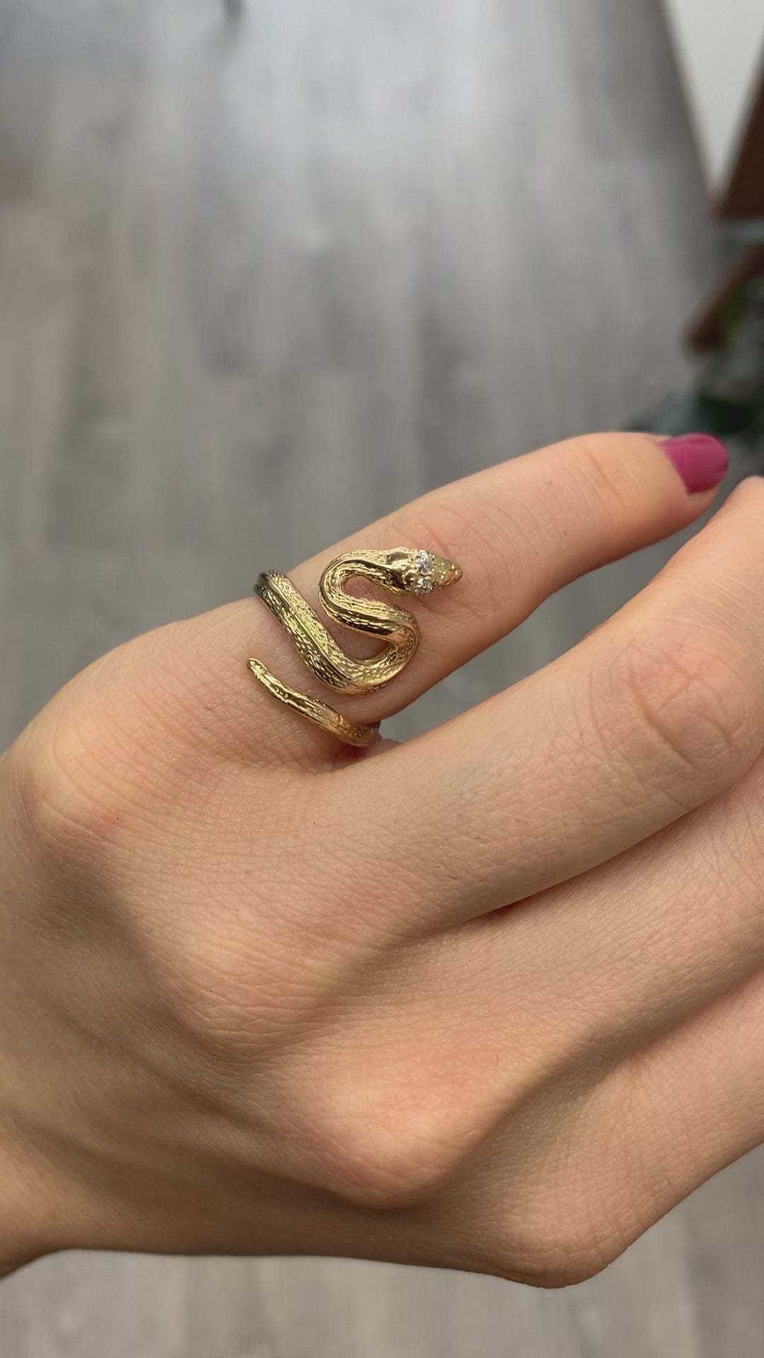 Antique Victorian 14K Yellow Gold Old Mine Diamond Snake Wrap Ring