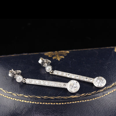 Antique Art Deco 14K & 18K White Gold and Diamond Drop Earrings - The Antique Parlour
