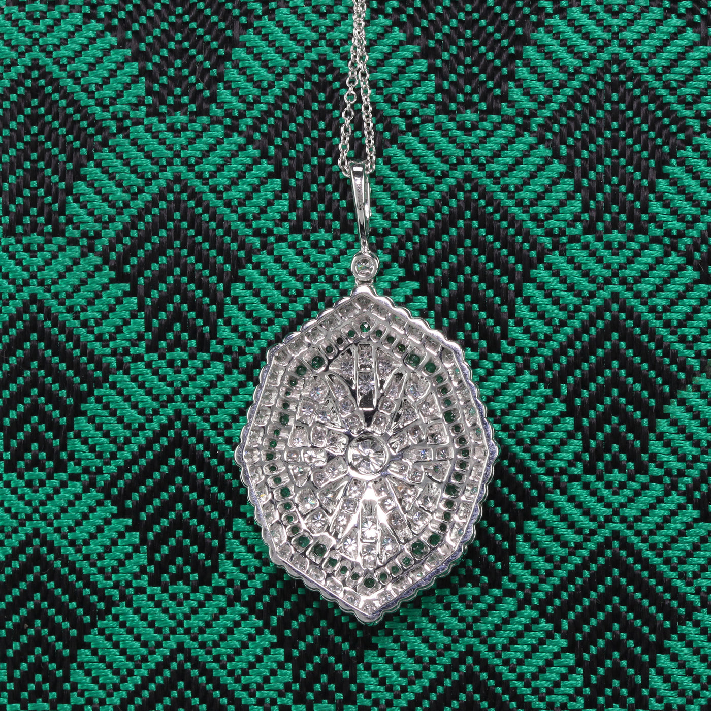 Art Deco Style Pendant - 18K White Gold and Emerald - The Antique Parlour