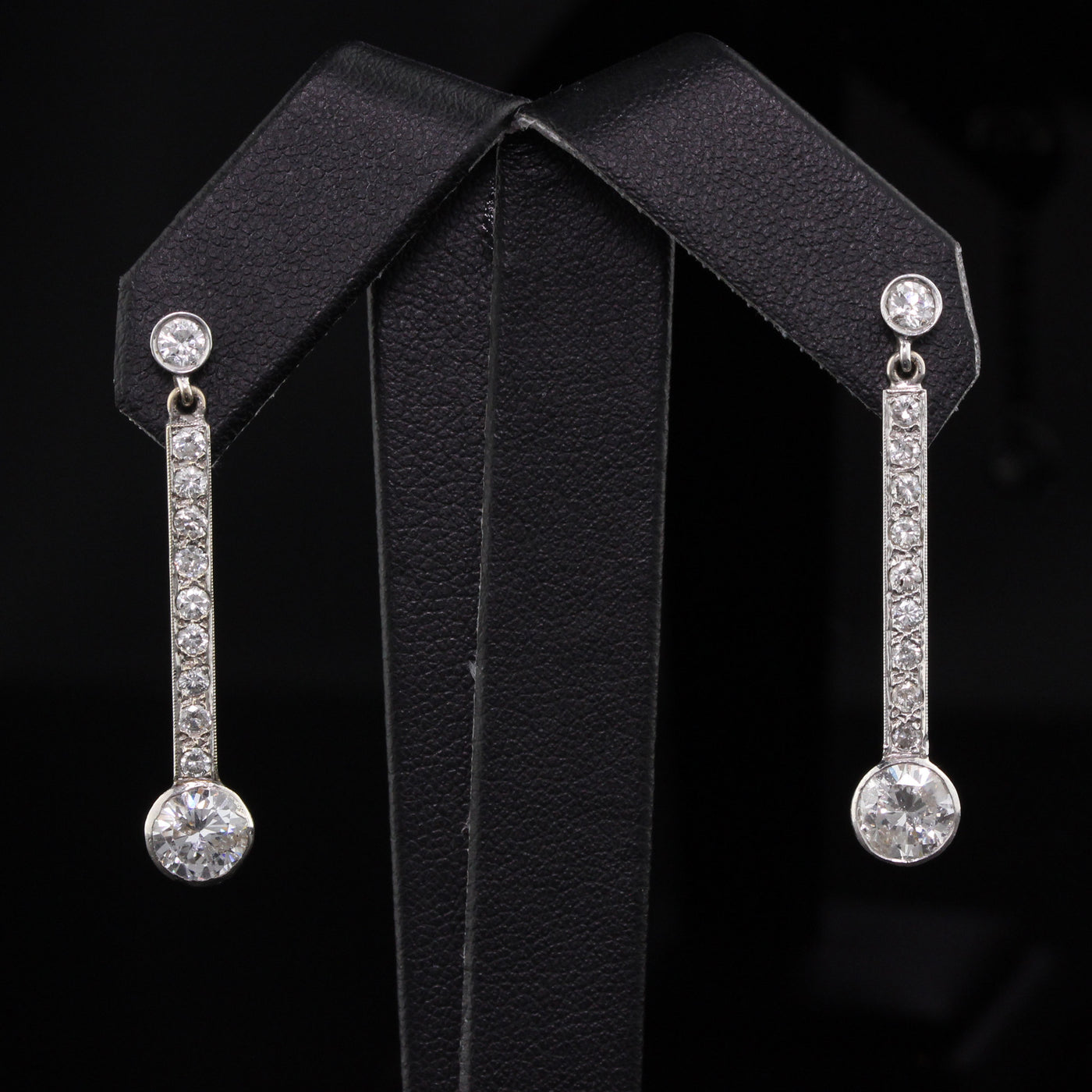 Antique Art Deco 14K & 18K White Gold and Diamond Drop Earrings - The Antique Parlour