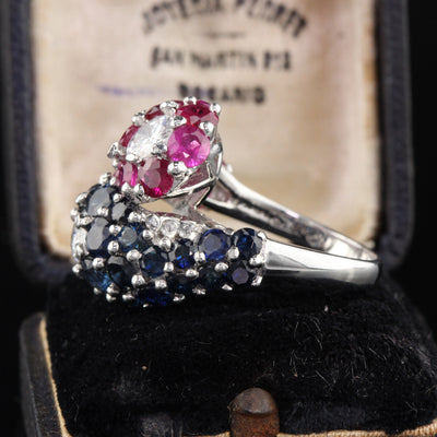 Art Deco Style Platinum Diamond, Sapphire and Ruby Ring - The Antique Parlour