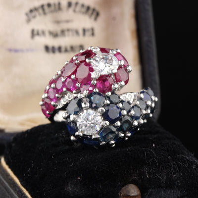Art Deco Style Platinum Diamond, Sapphire and Ruby Ring - The Antique Parlour