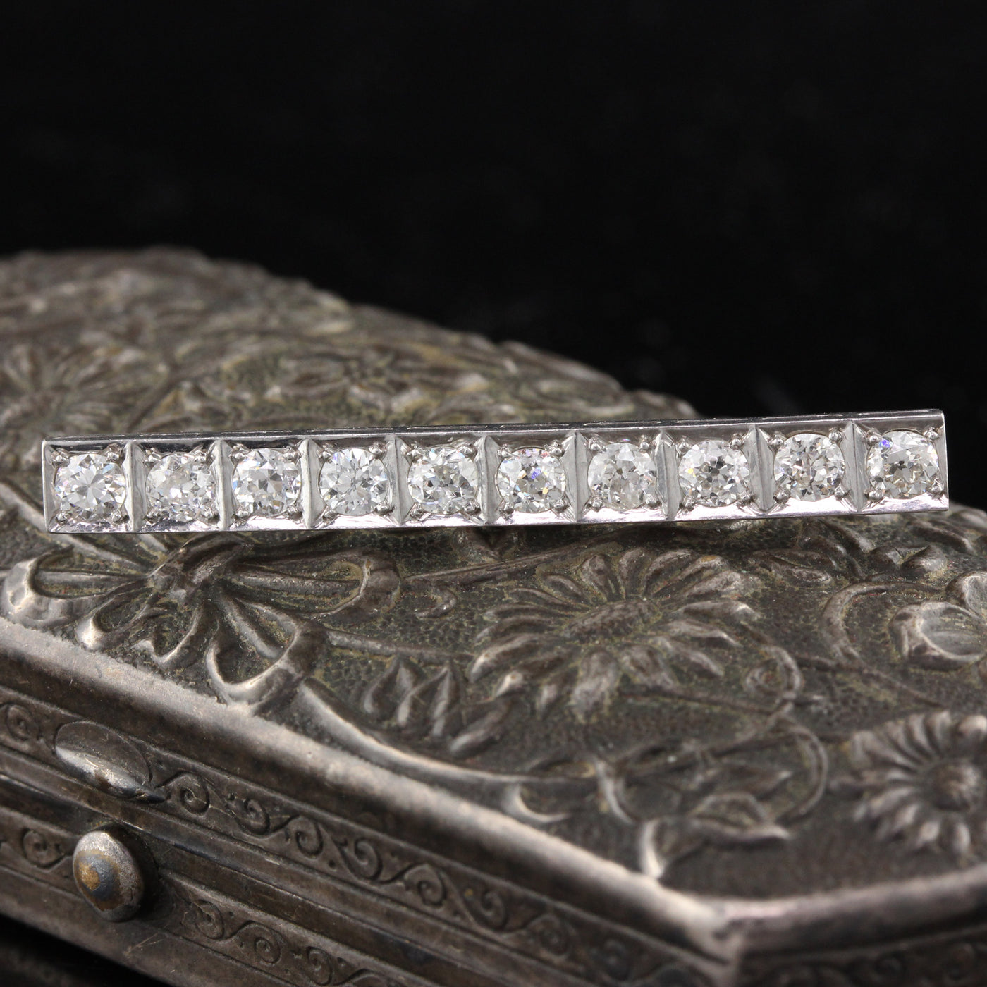 Antique Art Deco Platinum Diamond Bar Brooch - The Antique Parlour