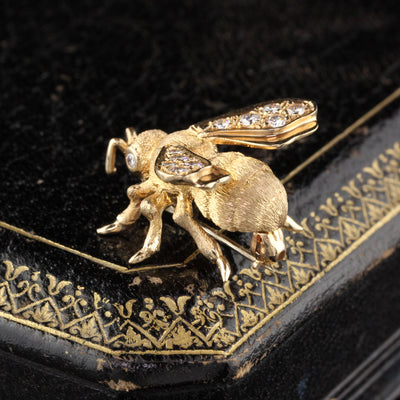 Vintage Henry Dankner 14K Yellow Gold Diamond Bee Brooch Pin