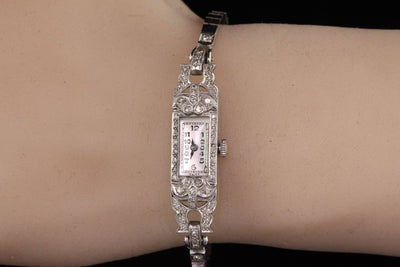 Antique Art Deco Platinum and 14K White Gold Diamond Watch