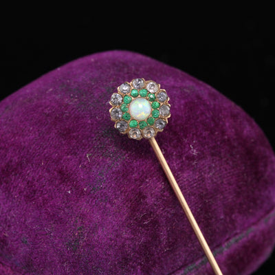 Antique Victorian 14K Rose Gold Opal & Paste Stick Pin
