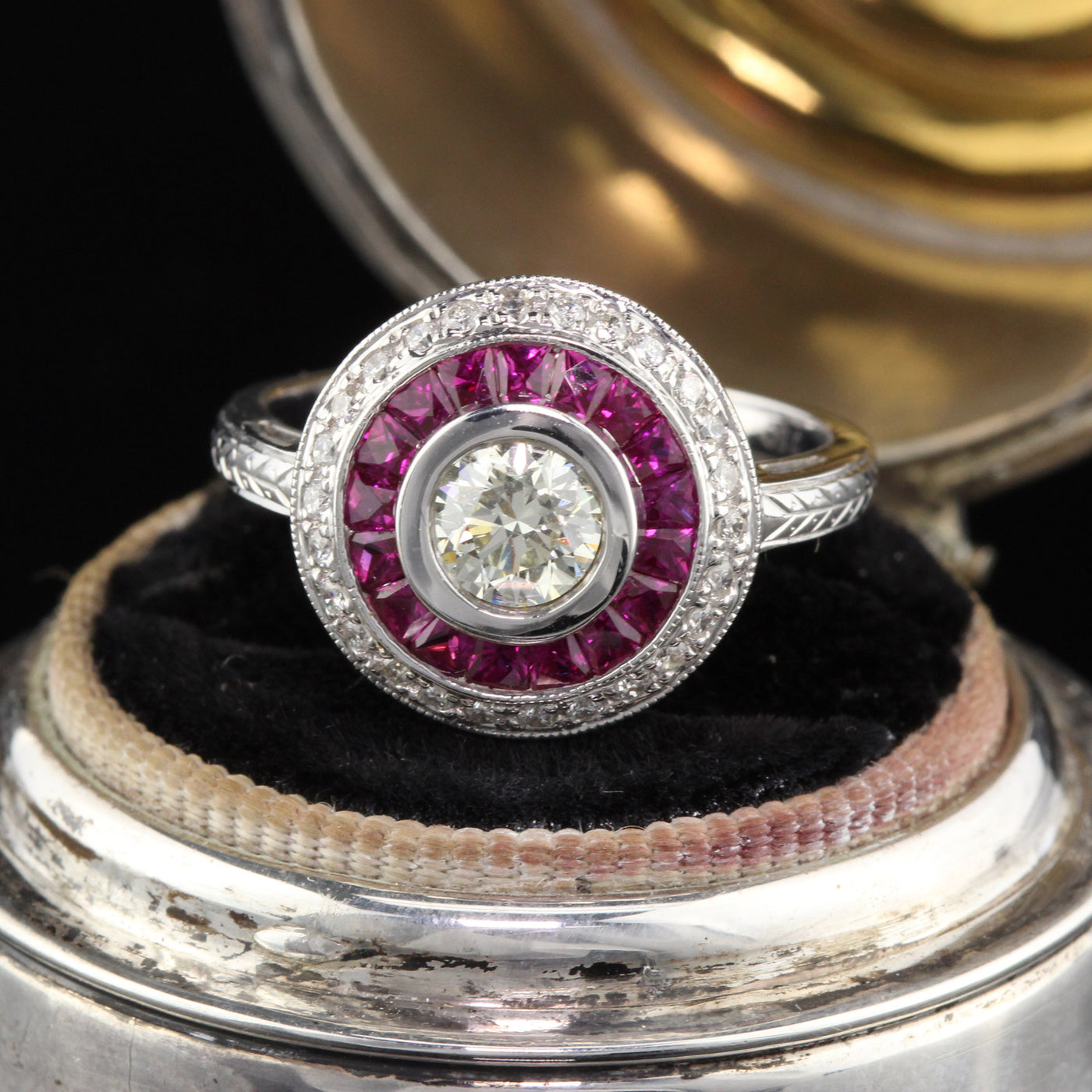 Art Deco Style 18K White Gold Diamond Ruby Ring - The Antique Parlour