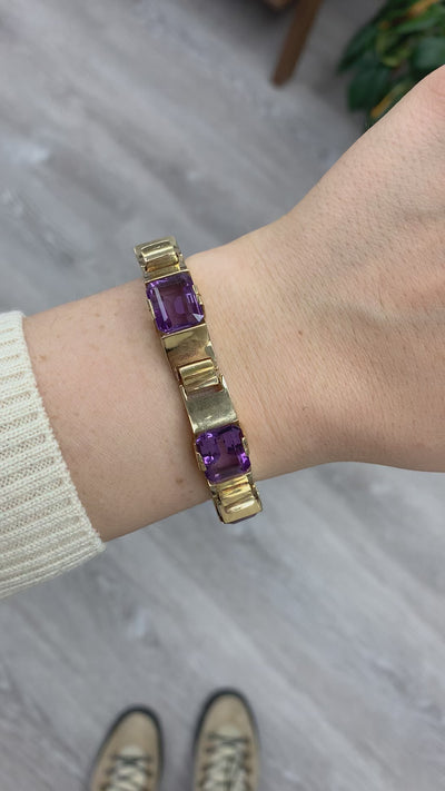 Vintage Estate 14K Yellow Gold Amethyst Bracelet